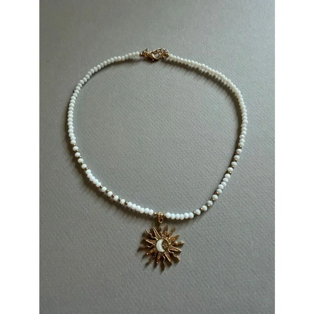 Gold Sun Pendant Beaded Necklace A1818
